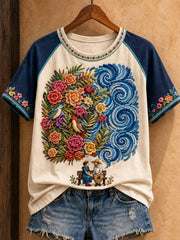 Women's Mexico Lele Doll Floral Art Printed T-shirt