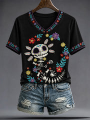 Women's Mexico Day of The Dead Art Printed T-shirt