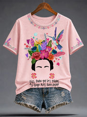 Women's Mexico Lele Doll Floral Art Printed T-shirt