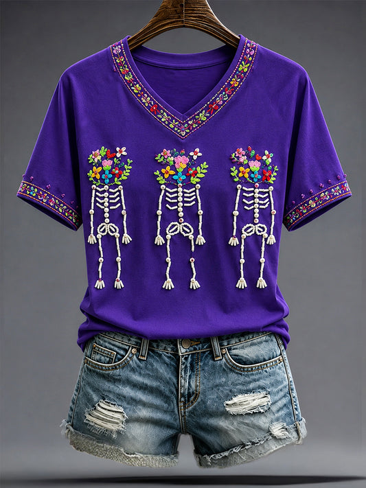 Women's Mexico Day of The Dead Art Printed T-shirt