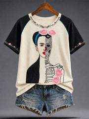 Women's Mexico Lele Doll Floral Art Printed T-shirt
