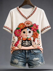 Women's Mexico Day of The Dead Art Printed T-shirt