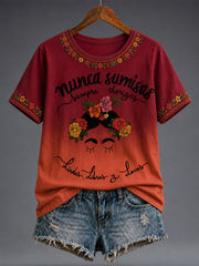 Women's Mexico Lele Doll Floral Art Printed T-shirt