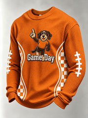 Men's Game Day Football Print Casual Waffle Sweatshirt