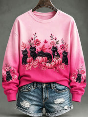 Women's Breast Cancer Black Cat Regular Sweatshirt