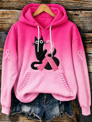 Women's Breast Cancer Black Cat Hoodie