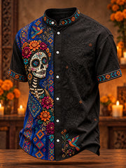 Men's Mexico Day of The Dead Floral Art Printed Shirt
