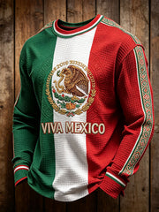 Men's Mexico Pride Flag Art Printed Waffle Sweatshirt