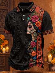 Men's Mexico Day of The Dead Floral Art Printed Casual Tops