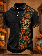 Men's Mexico Day of The Dead Floral Art Printed Casual Tops
