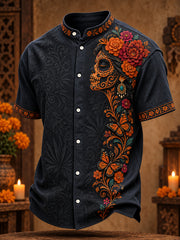 Men's Mexico Day of The Dead Floral Art Printed Shirt