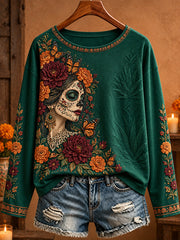 Women's Mexico Day of The Dead Floral Art Printed T-shirt