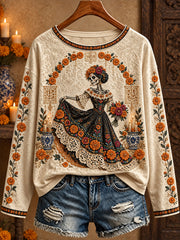 Women's Day of The Dead Floral Art Printed T-shirt