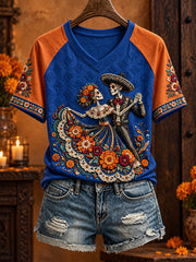 Women's Day of The Dead Floral Art Printed T-shirt