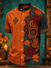 Men's Day of The Dead Floral Art Printed Shirt