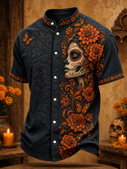 Men's Day of The Dead Floral Art Printed Shirt