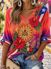 Women's Puerto Rico Boricua Art Printed T-shirt