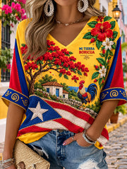 Women's Puerto Rico Boricua Art Printed T-shirt