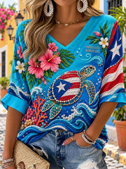 Women's Puerto Rico Boricua Art Printed T-shirt