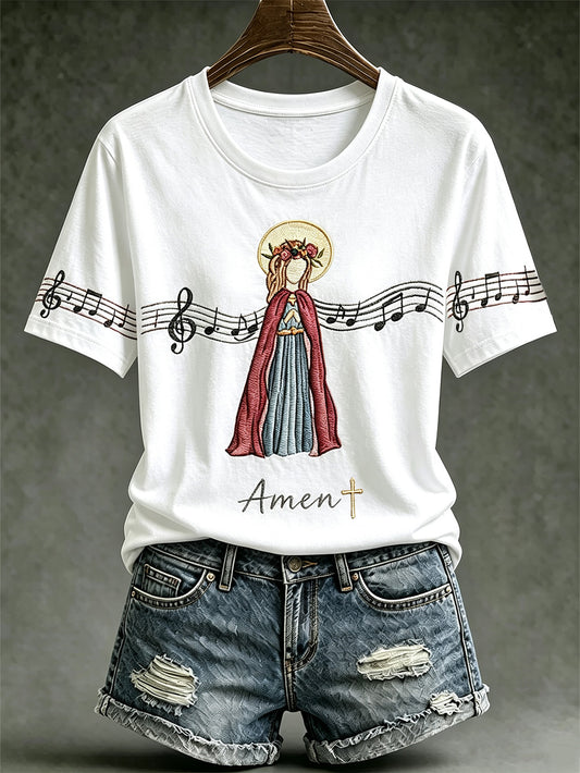 Women's Faith Theme Music Elements Pattern Design Casual  Short Sleeve T-shirt