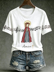 Women's Faith Theme Music Elements Pattern Design Casual  Short Sleeve T-shirt