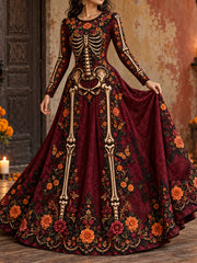 Women's Mexico Day of The Dead Floral Art Printed Dress