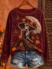 Women's Mexico Day of The Dead Floral Art Printed T-shirt