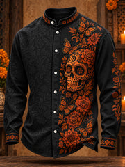 Men's Mexico Day of The Dead Floral Art Printed Shirt
