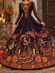 Women's Mexico Day of The Dead Floral Art Printed Dress