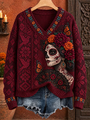Women's Mexico Day of The Dead Floral Art Printed Tops