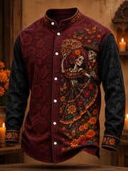 Men's Mexico Day of The Dead Floral Art Printed Shirt