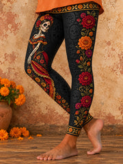 Women's Mexico Day of The Dead Floral Art Printed Leggings