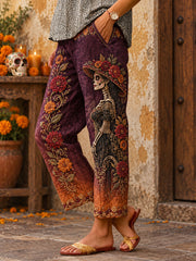 Women's Mexico Day of The Dead Floral Art Printed Pants