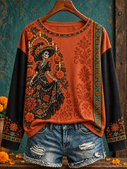 Women's Mexico Day of The Dead Floral Art Printed T-shirt