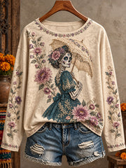 Women's Mexico Day of The Dead Floral Art Printed T-shirt