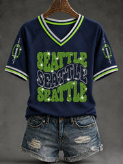 Women's Seattle Football Gameday Gift For Football Fans V-Neck Short Sleeve T-shirt