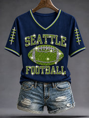 Women's Seattle Football Gameday Gift For Football Fans V-Neck Short Sleeve T-shirt
