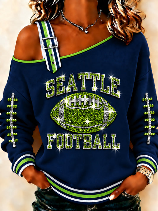Women's Football Gameday Gift For Football Fans Casual Off-Shoulder Sweatshirt