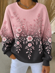 Women's Breast Cancer Ribbed Round-Neck Sweatshirt