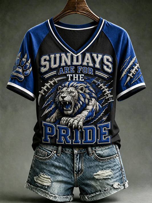 Women's Sundays Are For THe Pride Football V-neck T-shirt