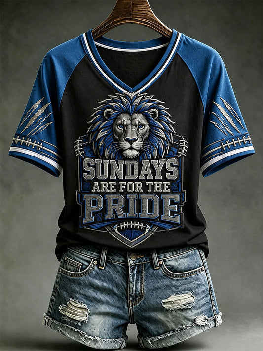 Women's Sundays Are For THe Pride Football V-neck T-shirt