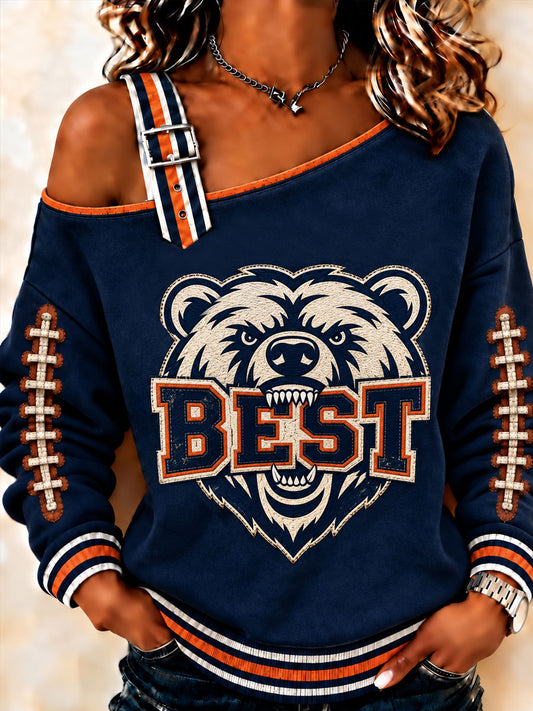 Women's Football Gameday Gift For Football Fans Print Casual Off-Shoulder Sweatshirt