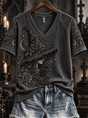 Women's Halloween Gothic Witch Lace Art Print short-sleeved T-shirt
