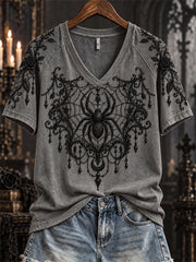 Women's Halloween Gothic Spider & Spiderweb Lace Art Print short-sleeved T-shirt
