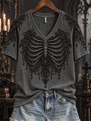 Women's Halloween Gothic Rib Cage Lace Art Print short-sleeved T-shirt