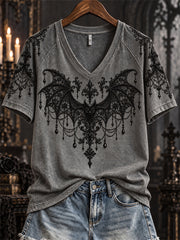 Women's Halloween Gothic Bat Lace Art Print short-sleeved T-shirt