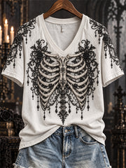 Women's Halloween Gothic Rib Cage Lace Art Print short-sleeved T-shirt